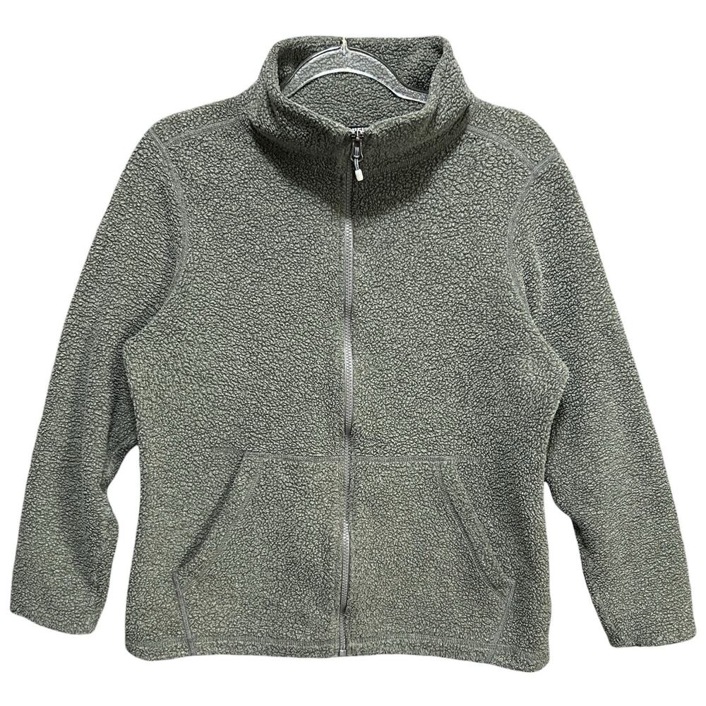 REI CO-OP Brand Womens Sz M Fleece‎ Jacket Full Zip Pockets Grey Green Gorpcore